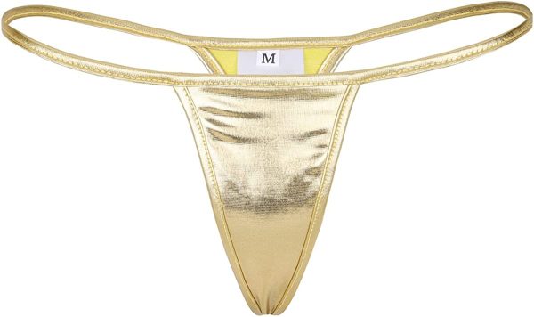 Saleslingerie Metallic Pvc Faux Leather Thong Shiny Low Rise Panties Sexy Lingerie For Women